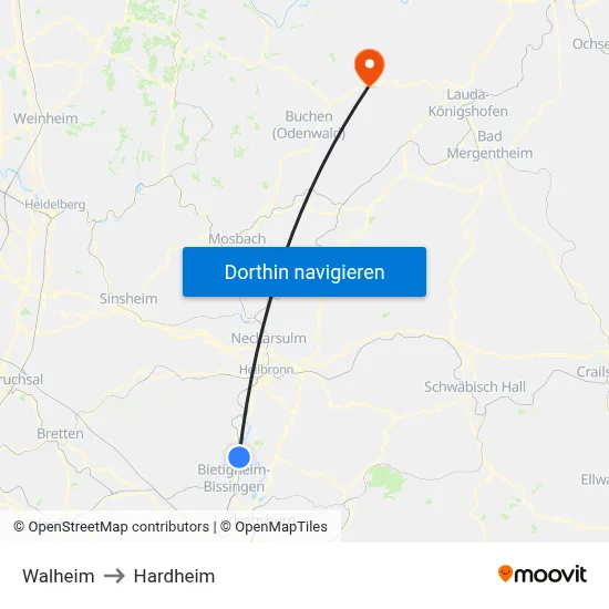 Walheim to Hardheim map