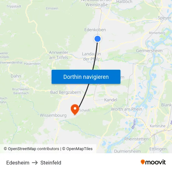 Edesheim to Steinfeld map