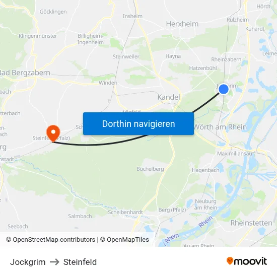 Jockgrim to Steinfeld map