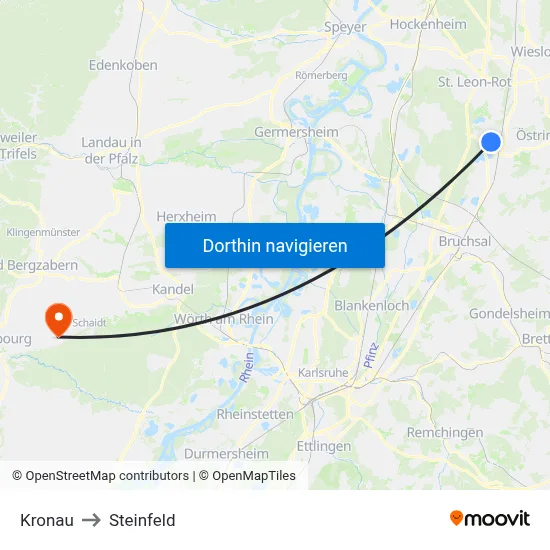 Kronau to Steinfeld map