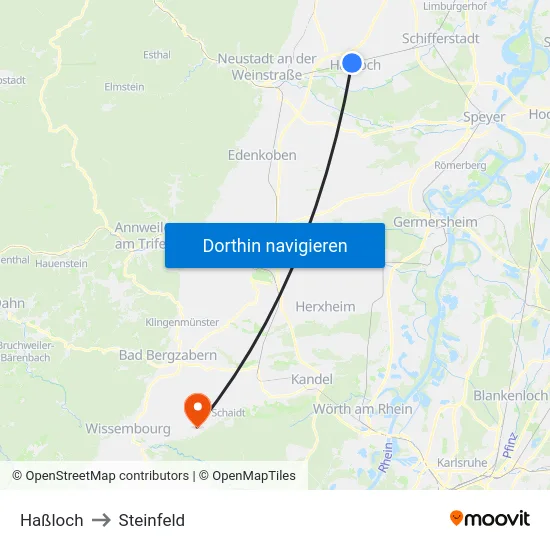Haßloch to Steinfeld map