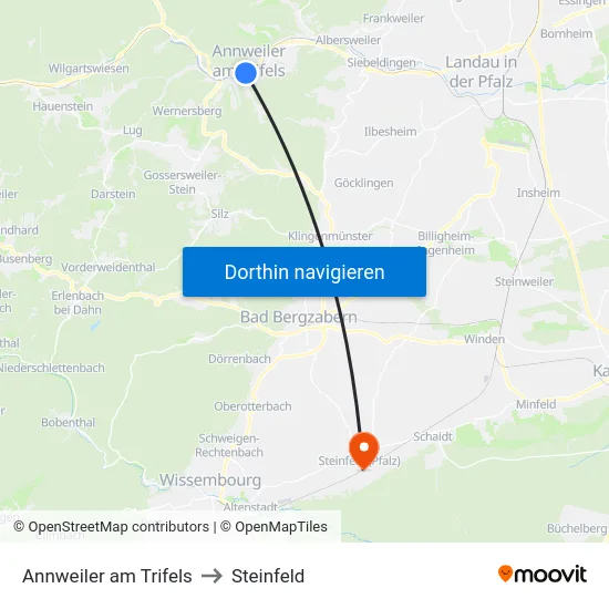 Annweiler am Trifels to Steinfeld map