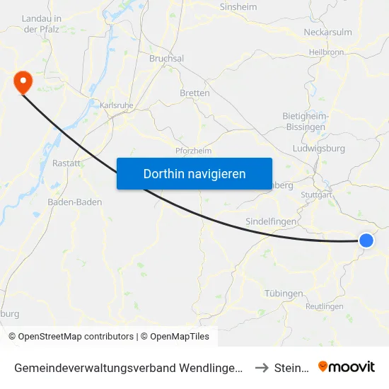 Gemeindeverwaltungsverband Wendlingen am Neckar to Steinfeld map