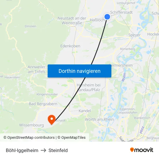 Böhl-Iggelheim to Steinfeld map
