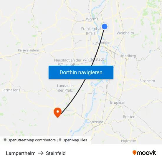 Lampertheim to Steinfeld map
