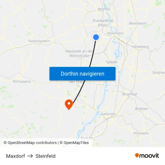 Maxdorf to Steinfeld map