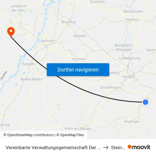 Vereinbarte Verwaltungsgemeinschaft Der Stadt Nürtingen to Steinfeld map