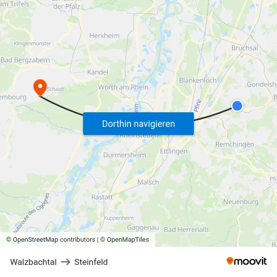 Walzbachtal to Steinfeld map
