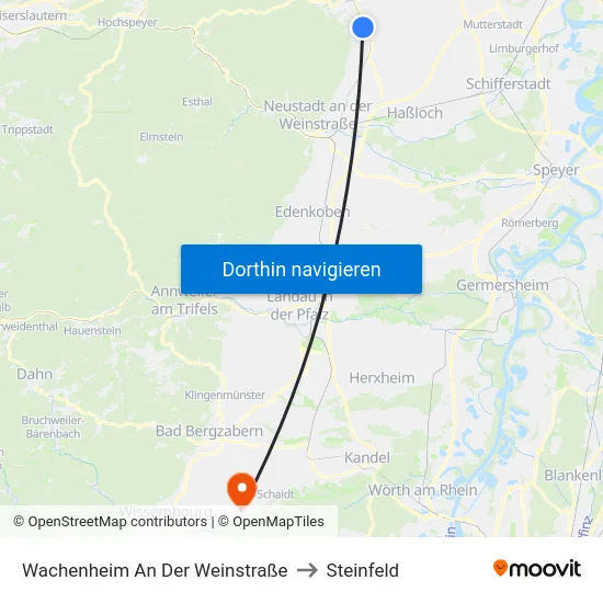 Wachenheim An Der Weinstraße to Steinfeld map