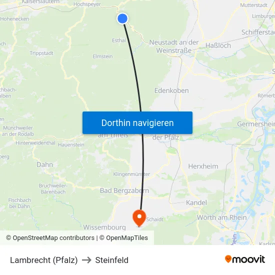 Lambrecht (Pfalz) to Steinfeld map