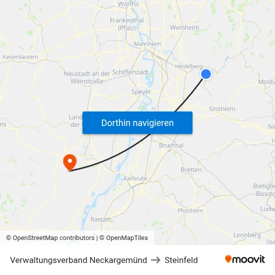 Verwaltungsverband Neckargemünd to Steinfeld map
