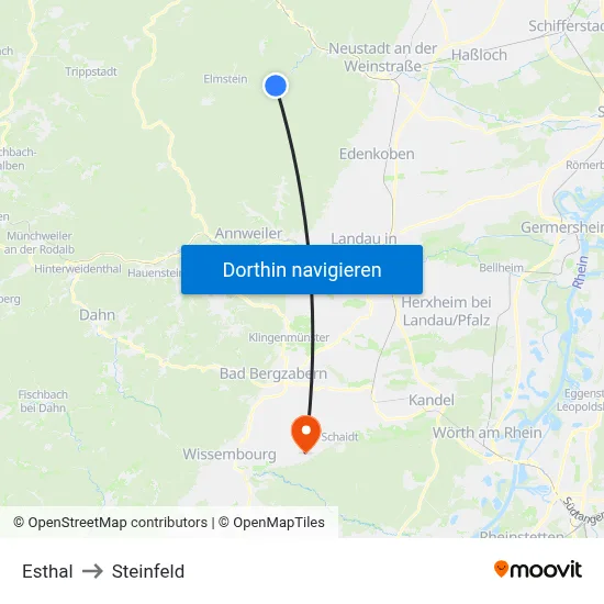 Esthal to Steinfeld map