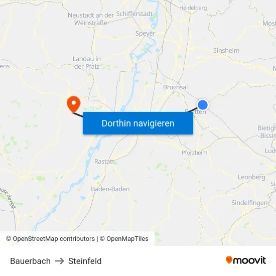 Bauerbach to Steinfeld map