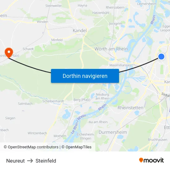 Neureut to Steinfeld map