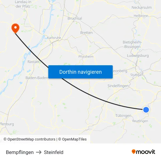 Bempflingen to Steinfeld map
