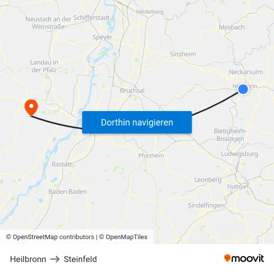 Heilbronn to Steinfeld map
