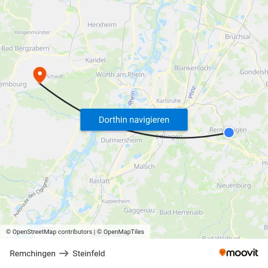 Remchingen to Steinfeld map