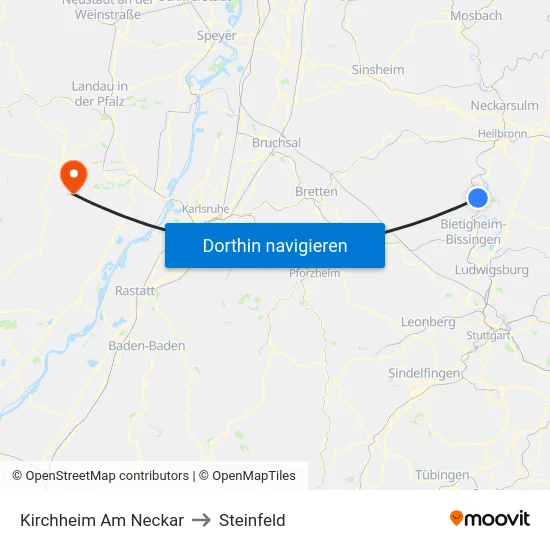 Kirchheim Am Neckar to Steinfeld map