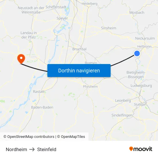 Nordheim to Steinfeld map