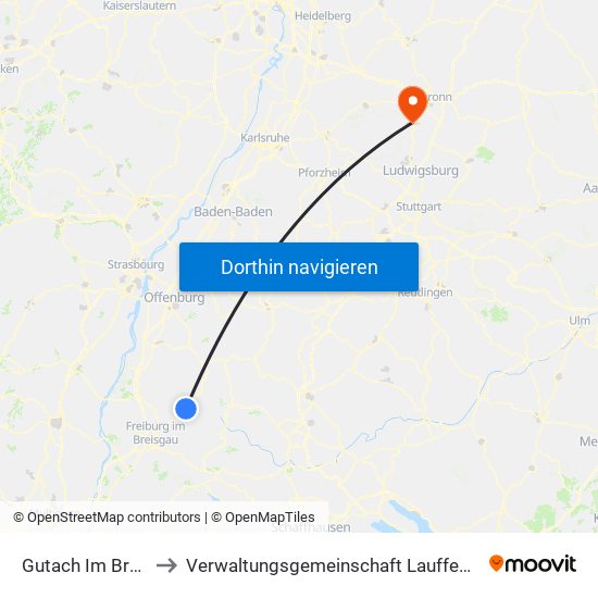 Gutach Im Breisgau to Verwaltungsgemeinschaft Lauffen am Neckar map
