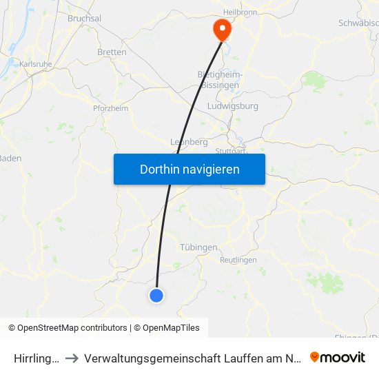 Hirrlingen to Verwaltungsgemeinschaft Lauffen am Neckar map