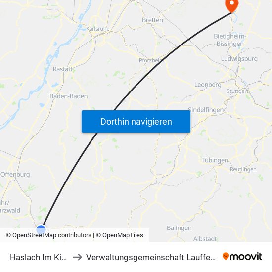 Haslach Im Kinzigtal to Verwaltungsgemeinschaft Lauffen am Neckar map