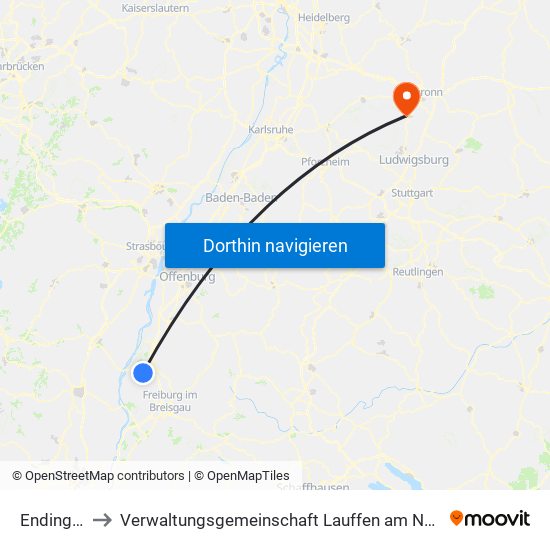 Endingen to Verwaltungsgemeinschaft Lauffen am Neckar map