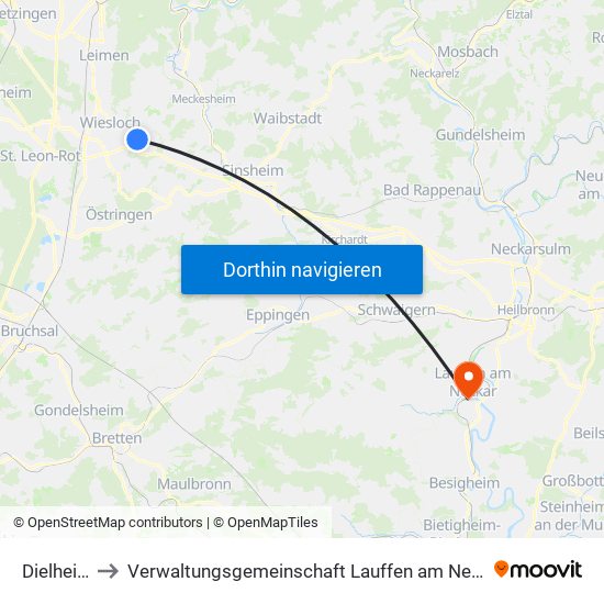 Dielheim to Verwaltungsgemeinschaft Lauffen am Neckar map