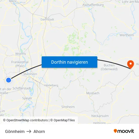 Gönnheim to Ahorn map
