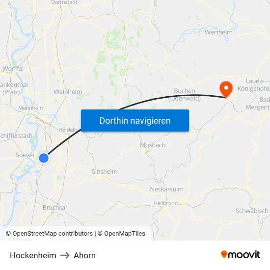 Hockenheim to Ahorn map