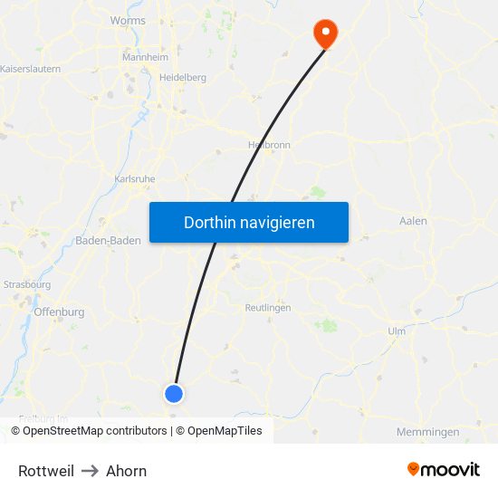 Rottweil to Ahorn map