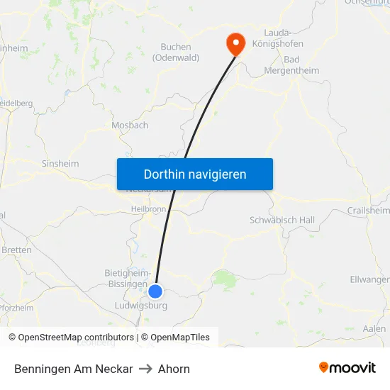 Benningen Am Neckar to Ahorn map