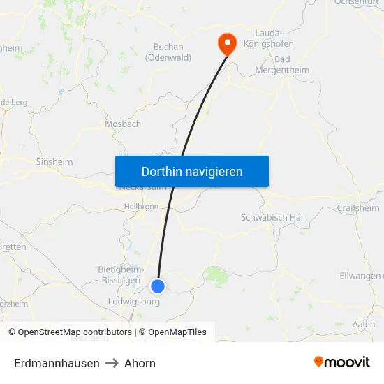 Erdmannhausen to Ahorn map