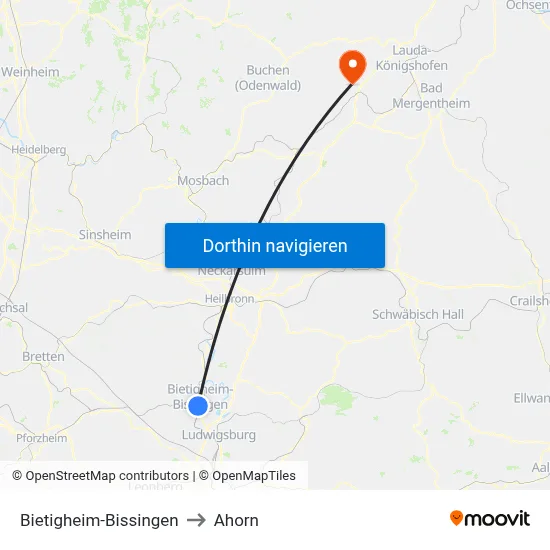 Bietigheim-Bissingen to Ahorn map