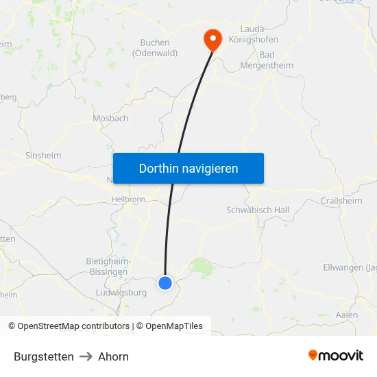 Burgstetten to Ahorn map