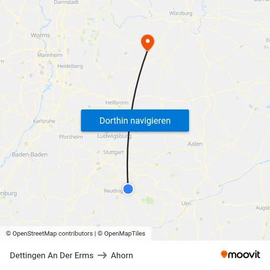 Dettingen An Der Erms to Ahorn map