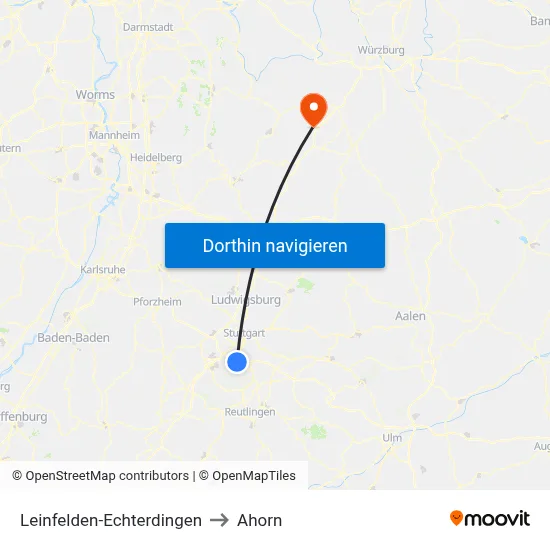 Leinfelden-Echterdingen to Ahorn map