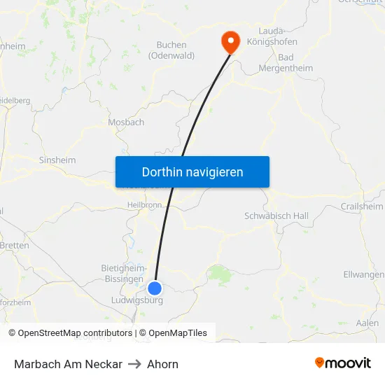 Marbach Am Neckar to Ahorn map