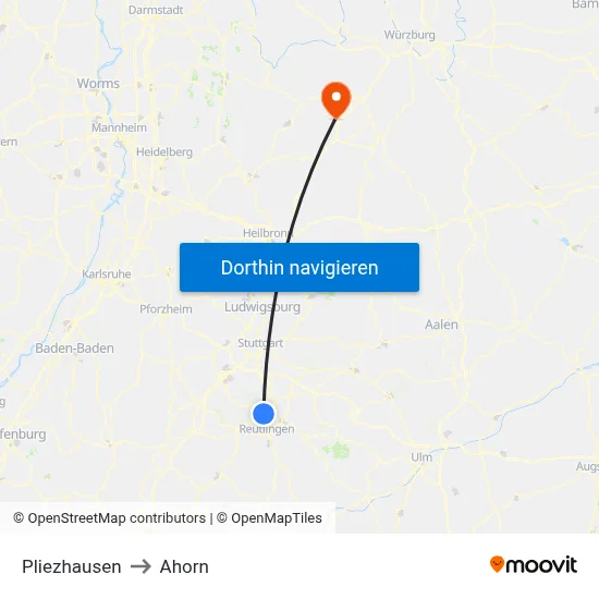 Pliezhausen to Ahorn map
