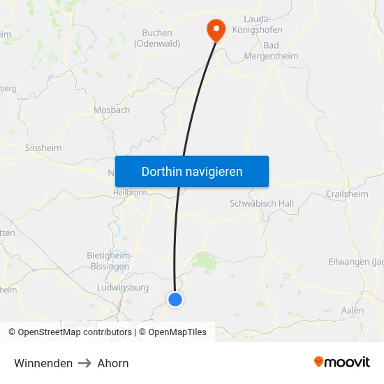 Winnenden to Ahorn map