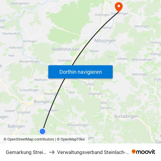 Gemarkung Streichen to Verwaltungsverband Steinlach-Wiesaz map