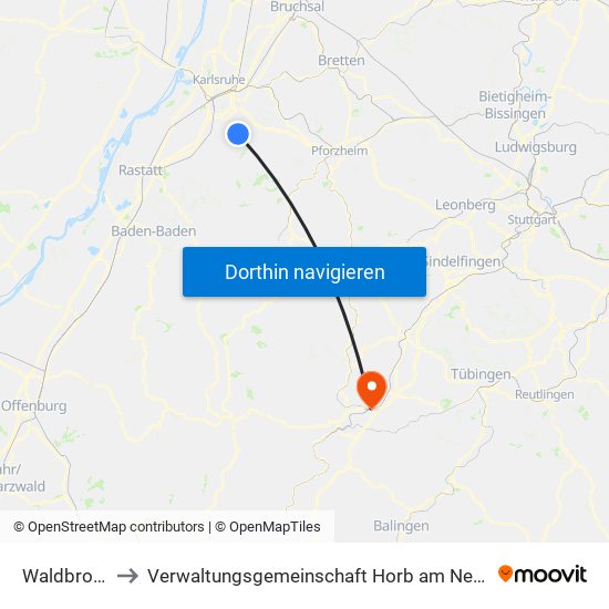 Waldbronn to Verwaltungsgemeinschaft Horb am Neckar map