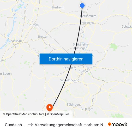 Gundelsheim to Verwaltungsgemeinschaft Horb am Neckar map