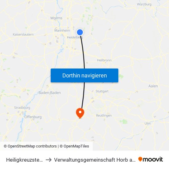 Heiligkreuzsteinach to Verwaltungsgemeinschaft Horb am Neckar map