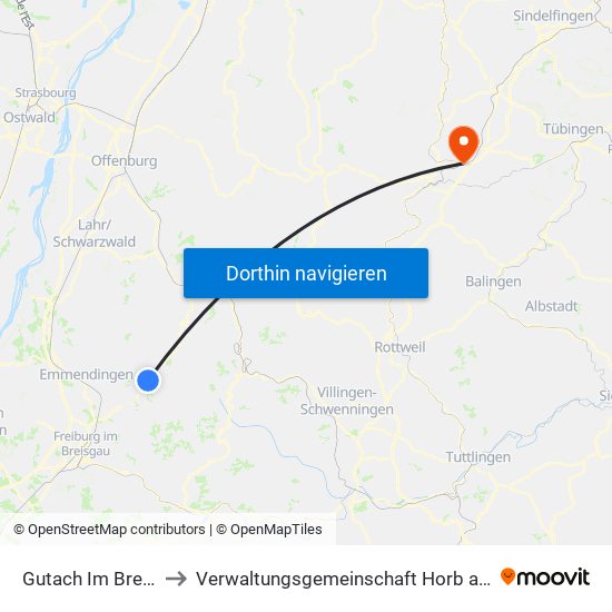 Gutach Im Breisgau to Verwaltungsgemeinschaft Horb am Neckar map