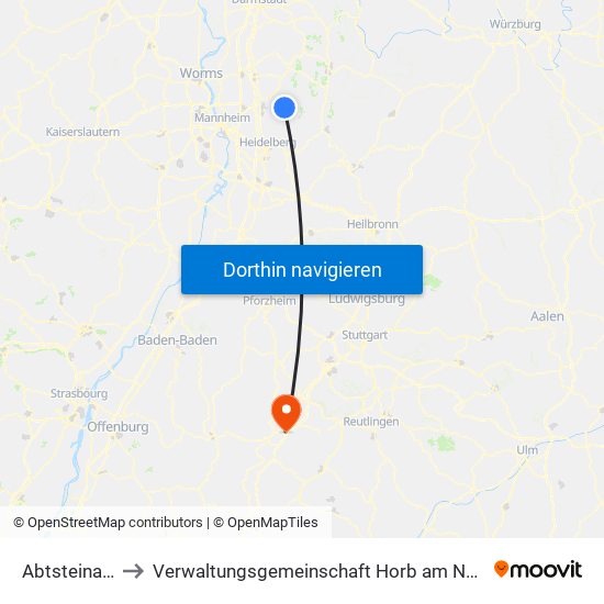 Abtsteinach to Verwaltungsgemeinschaft Horb am Neckar map