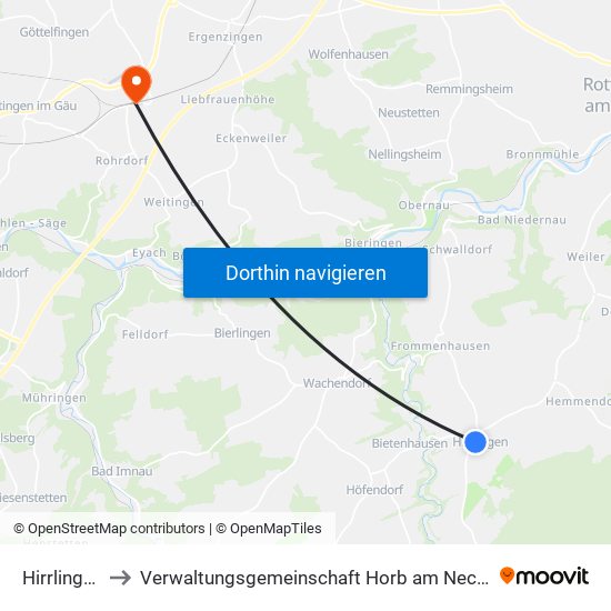 Hirrlingen to Verwaltungsgemeinschaft Horb am Neckar map