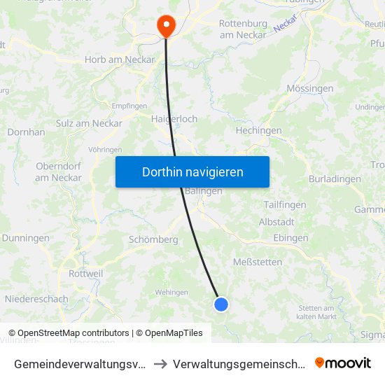 Gemeindeverwaltungsverband Meßstetten to Verwaltungsgemeinschaft Horb am Neckar map