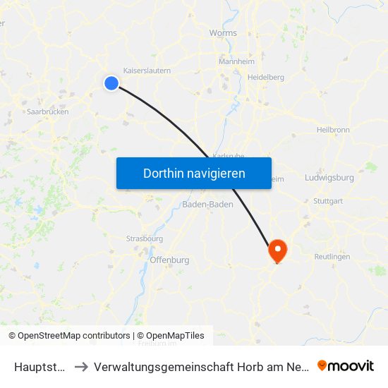 Hauptstuhl to Verwaltungsgemeinschaft Horb am Neckar map