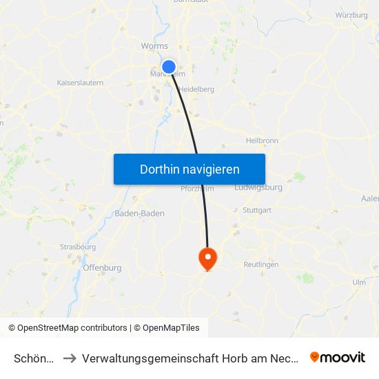 Schönau to Verwaltungsgemeinschaft Horb am Neckar map